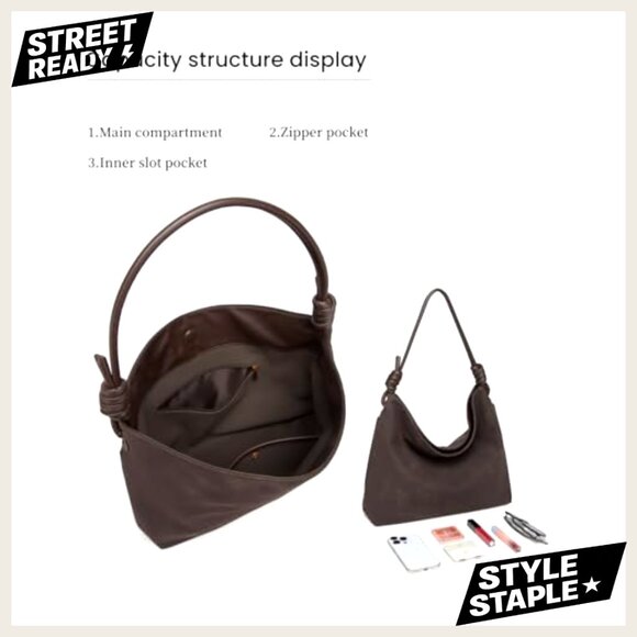 Large Faux Suede Hobo Tote Bag Lightweight Slouchy Shoulder Handbag - Picture 5 of 7